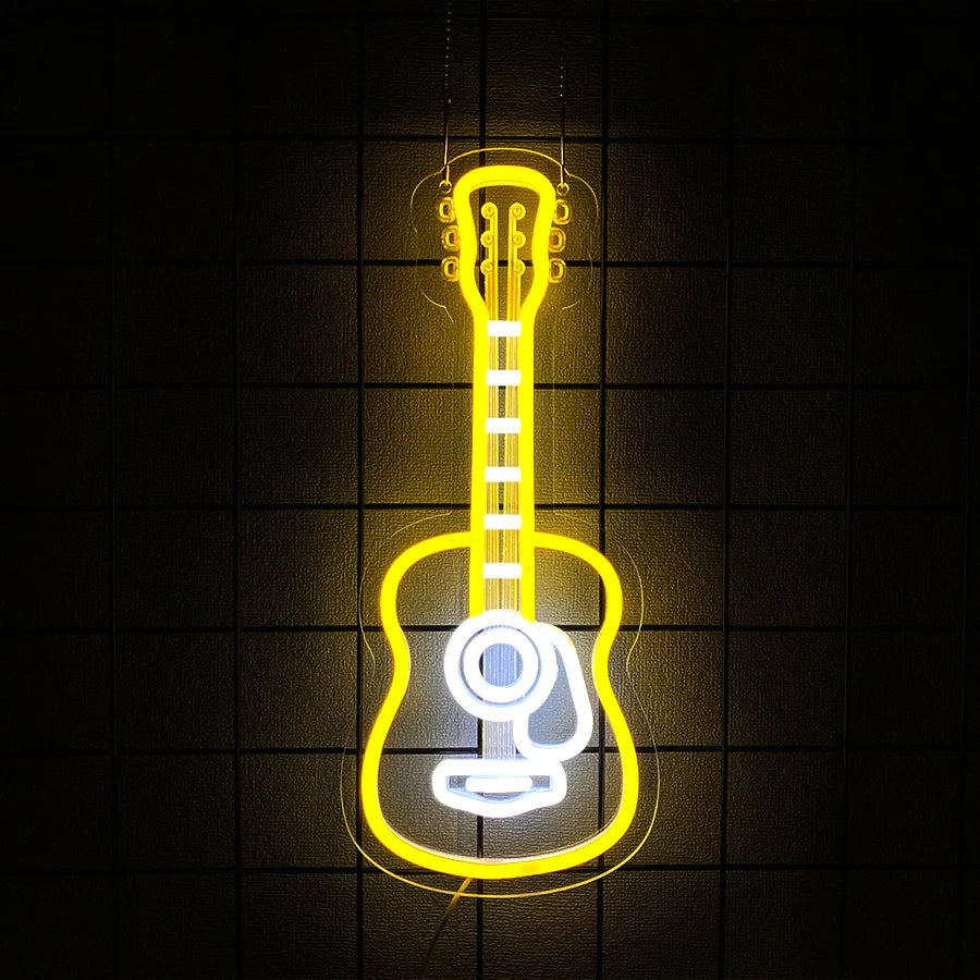 néon lumineux guitare rock roll live music couleur rouge bleu jaune blanc fixations