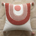 coussin carré moderne brodé géométrique rose boho chic franges adhésif zip 45x45cm