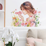sticker mural fleurs filles peinture aquarelle adhésif moderne chambre rose blanc vert