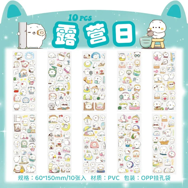 sticker kawaii adhésif dessins animés chats floraux textes scrapbooking transparent rose vert bleu blanc