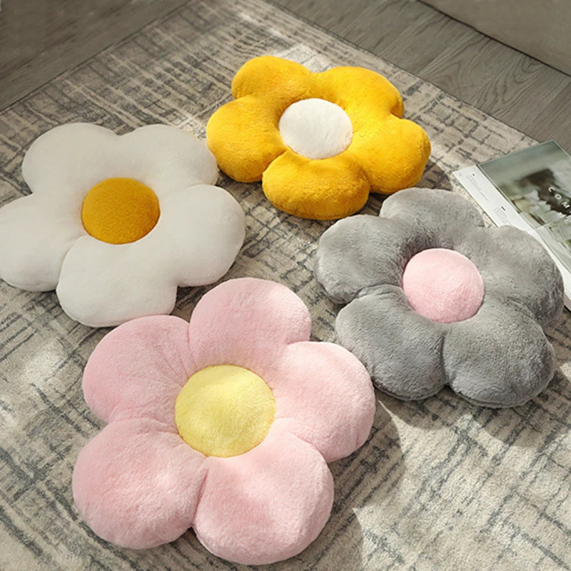 coussin fleur peluche lavable rose gris vert jaune violet moderne chambre lit
