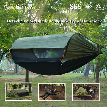 hamac extérieur adulte vert olive noir moderne moustiquaire sac rangement cordon suspension tiges support