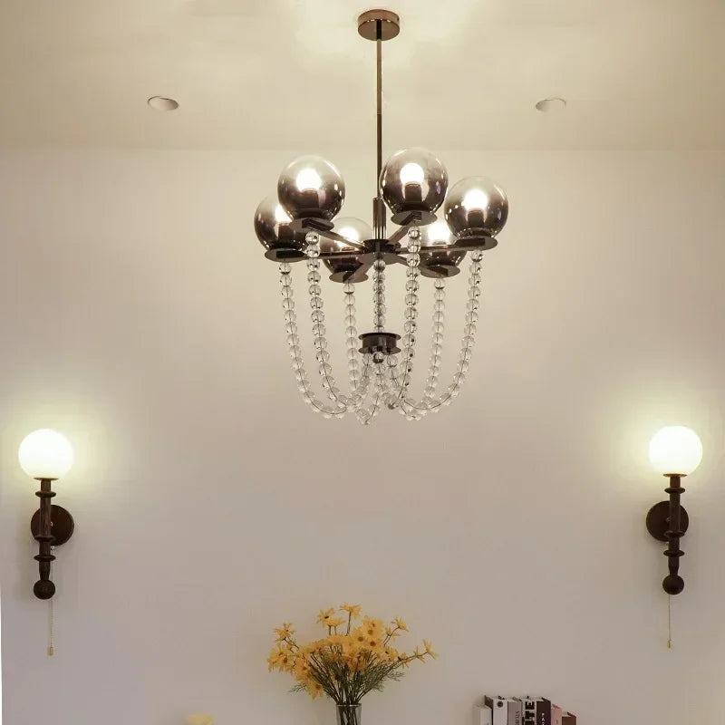 lustre moderne verre noir argenté élégant salon chambre lumière neutre chaude