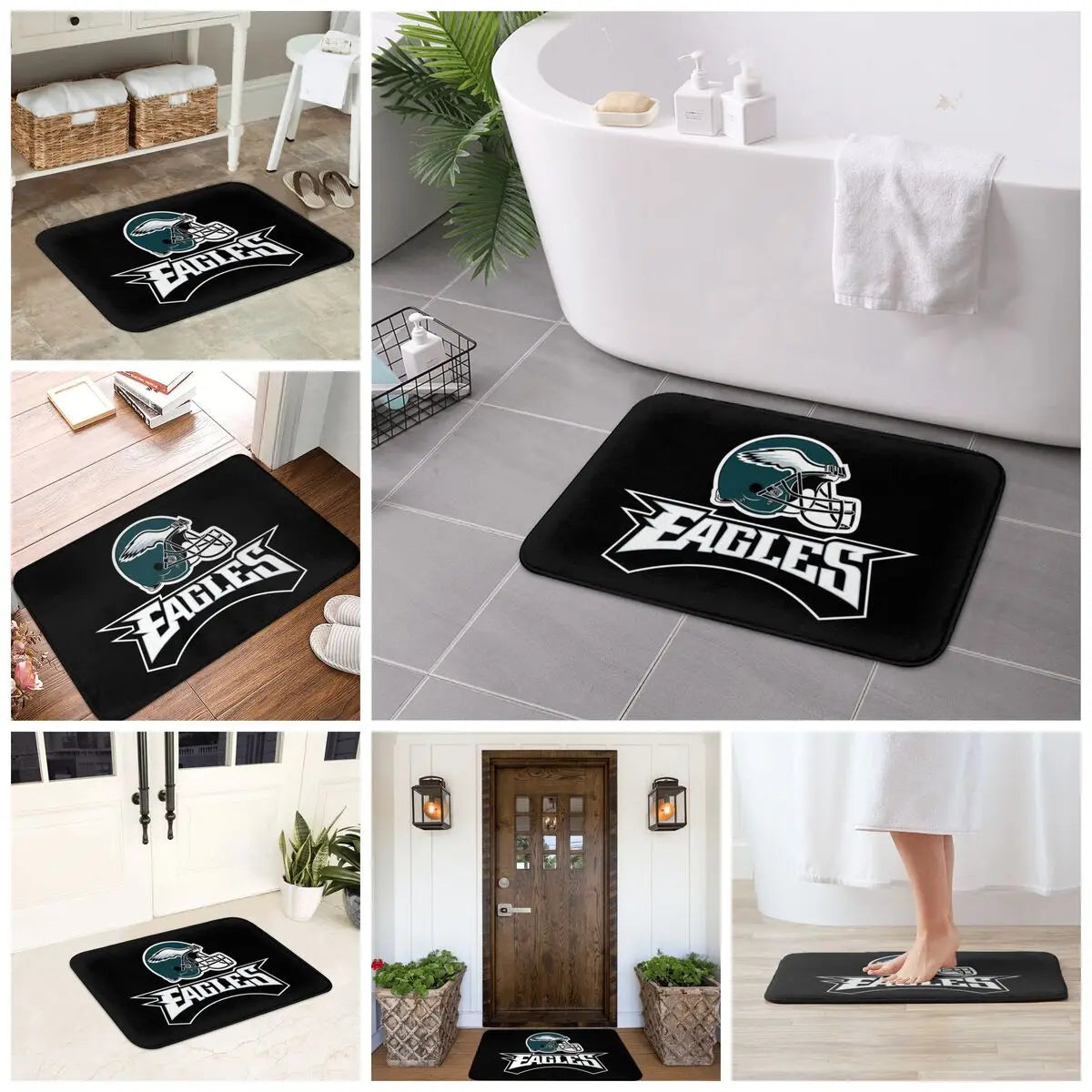 tapis bain antidérapant adhésif logo eagles noir vert moderne sportif