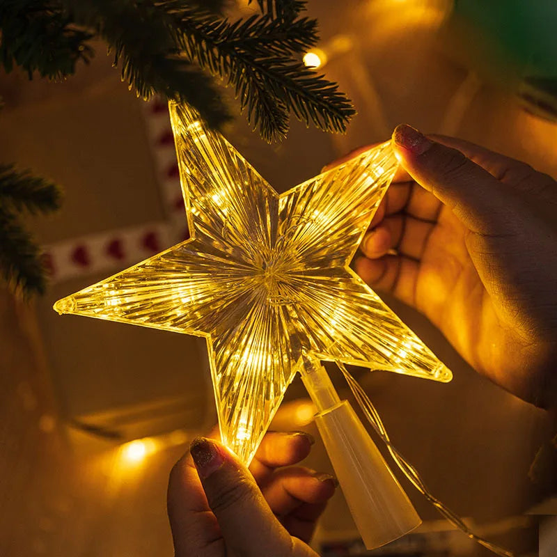 décoration noël étoile lumineuse transparente jaune doré moderne tringle câble électrique 15cm 19cm 23cm