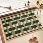 tapis bleu moderne carreaux géométriques résistant saleté imperméable entrée maison