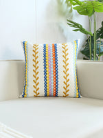 oreiller décoratif brodé feuilles dorées moderne coussin polyester rayures horizontales blanc