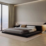 lit moderne noir 182x212cm oreiller coussin drap chambre minimaliste matériaux bois