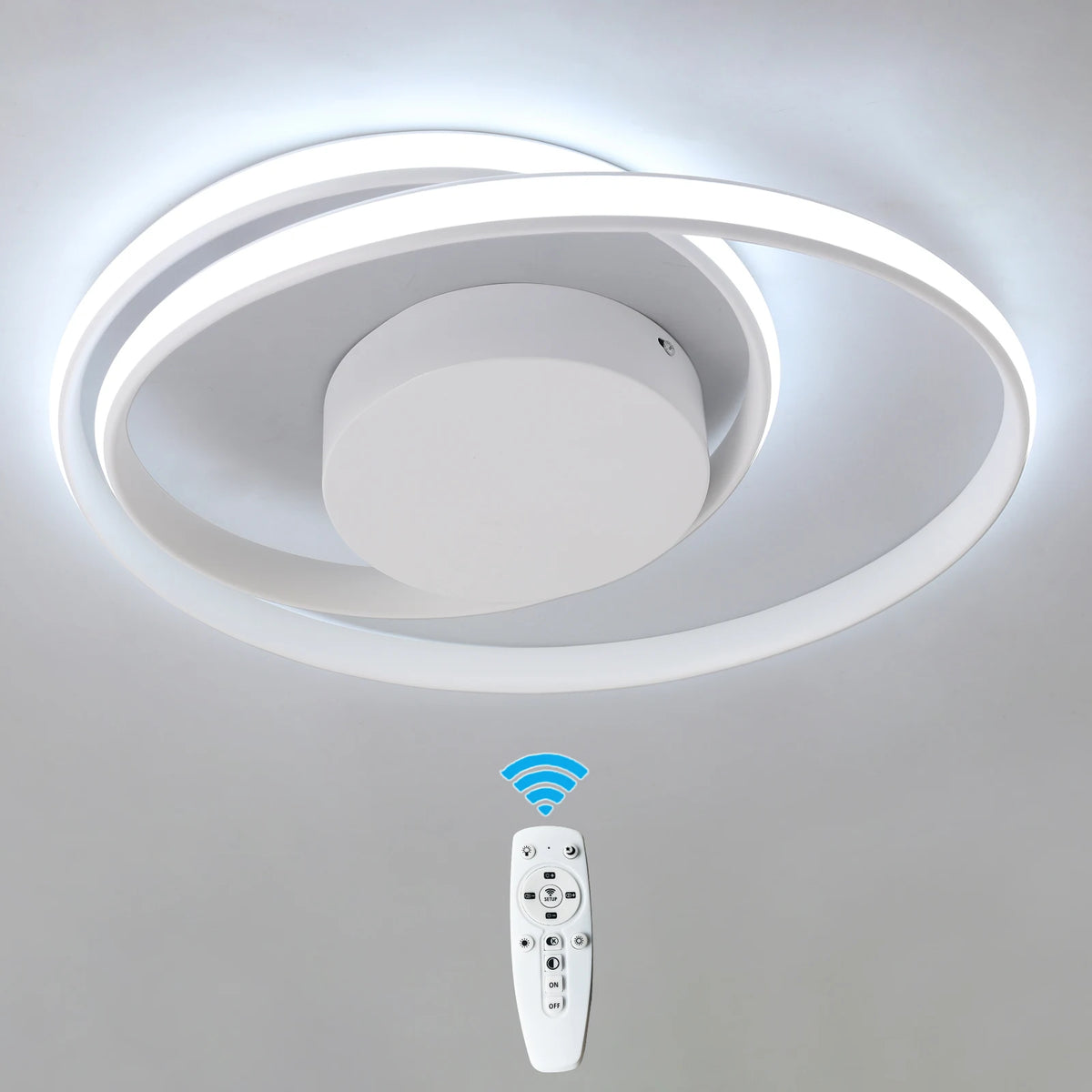 plafonnier led moderne noir blanc doré anneaux concentriques opacité télécommande flux lumineux interrupteur bouton