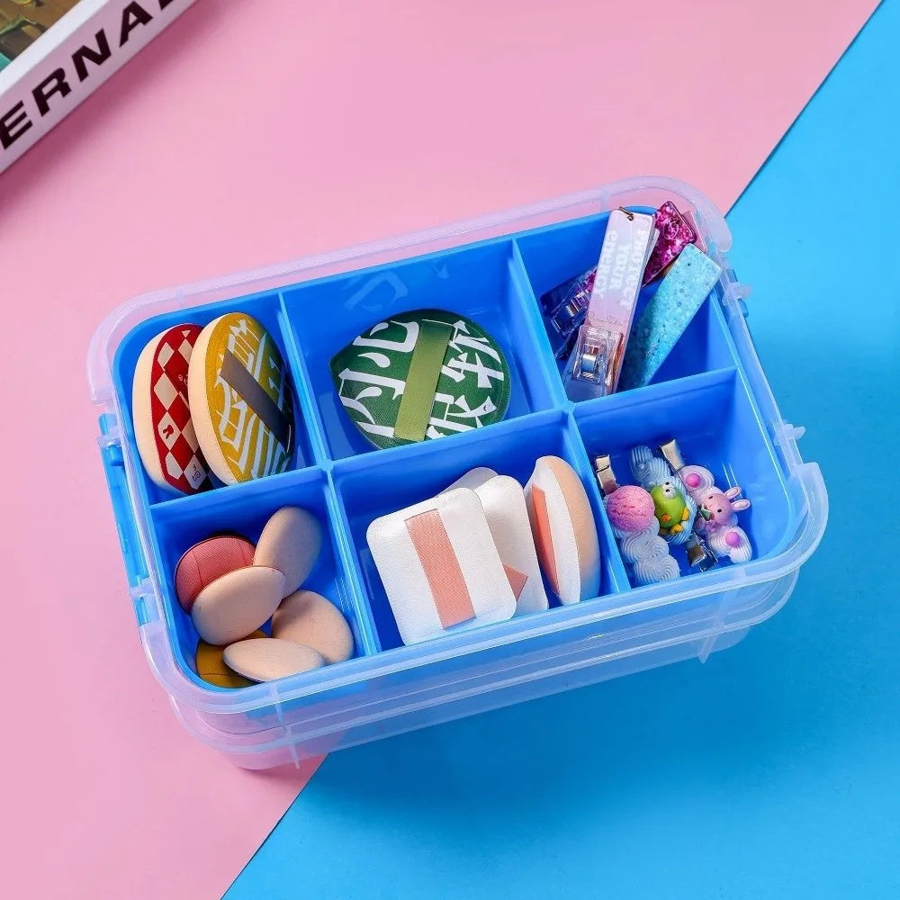 boîte rangement transparente moderne multicolore compartiments réutilisable plastique respectueux environnement poignées détachables