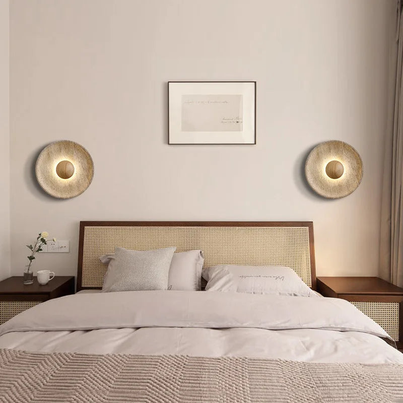 applique murale moderne pierre bois marron foncé led cuisine chambre coucher
