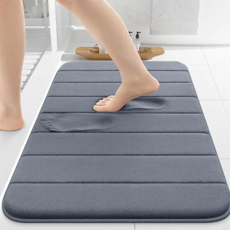 tapis bain mousse mémoire forme doux confortable antidérapant rapide séchage gris rayures moderne