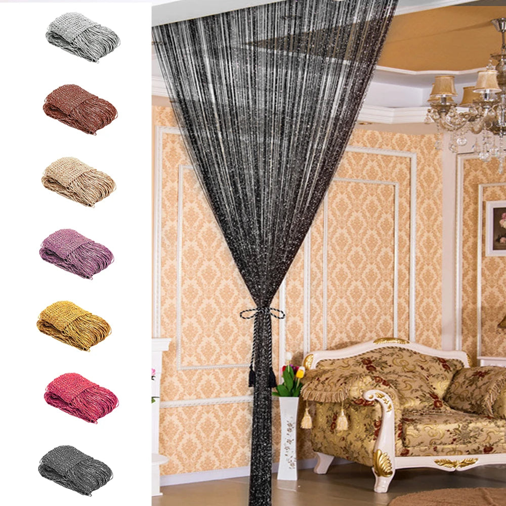 rideau franges semi transparent glamour couleurs argentées violettes dorées