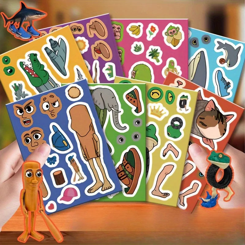 autocollants cartoon multicolores animaux visages bricolage collage habillage papier divers motifs opaques