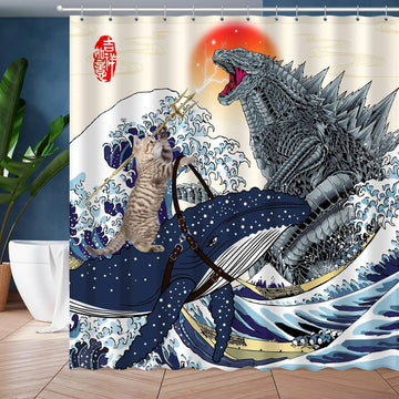rideau douche imperméable motif chat géant vague artistique salle bain enfant