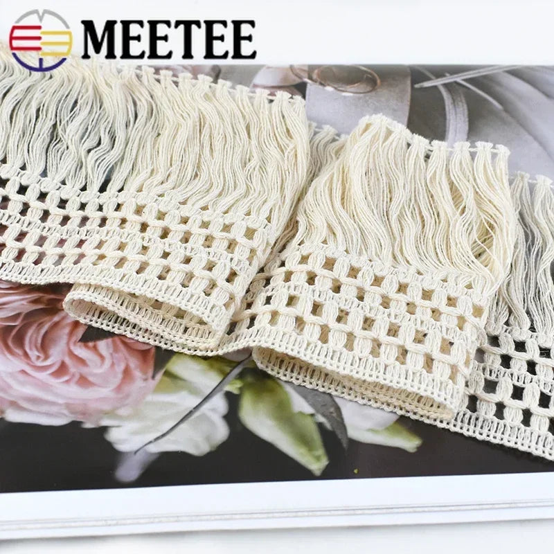 dentelle coton franges écharpe ethnique boho chic 12cm blanc cassé tissu artisanal transparent mariage