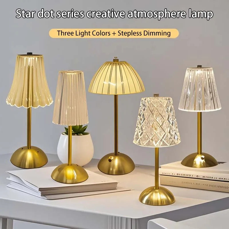 lampe table moderne doré antique transparente rayures fines capteur tactile rechargeable sans fil