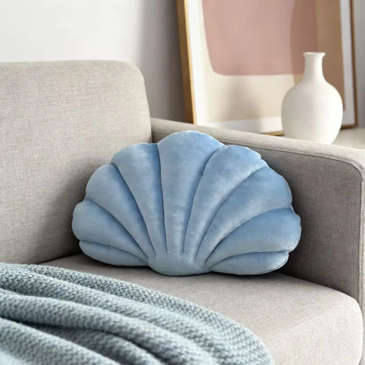 coussin velours coquillage lavable moderne rose bleu violet lit salon chambre