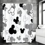 rideau douche tête mickey noir blanc gris motif moderne graphique opacité chambre toilette polyester