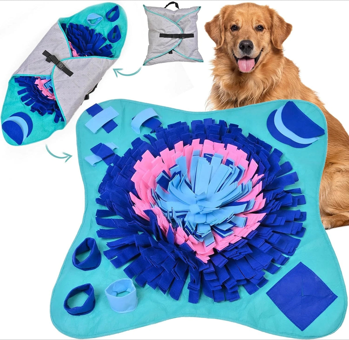 jouet interactif chien fleurs motifs géométriques orange vert blanc marron clair non slip