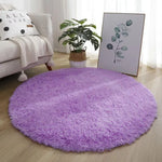 tapis rond peluche doux moderne confortable intérieur salon chambre décoration maison bleu blanc beige