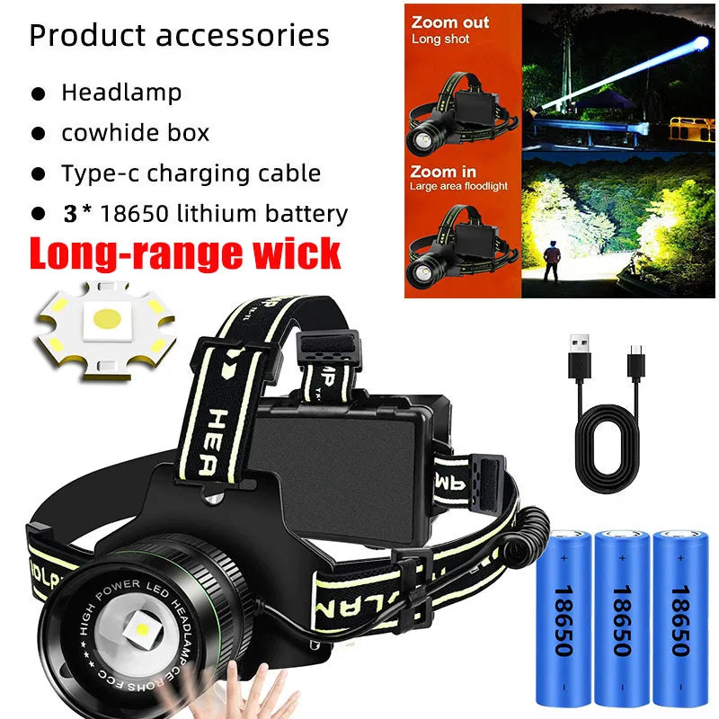 lampe frontale led rechargeable puissante modes luminosité variés couleurs noires rouges vertes bandeau élastique