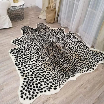 tapis intérieur motif animalier léopard zèbre vache moderne doux lavable antidérapant salon chambre blanche