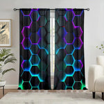 rideau moderne hexagonal lumineux noir bleu violet vert opaque 100 polyester deux pièces