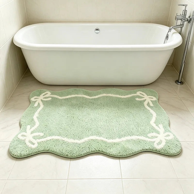 tapis bain moelleux imitation cachemire motif noeuds blancs doux salle bain