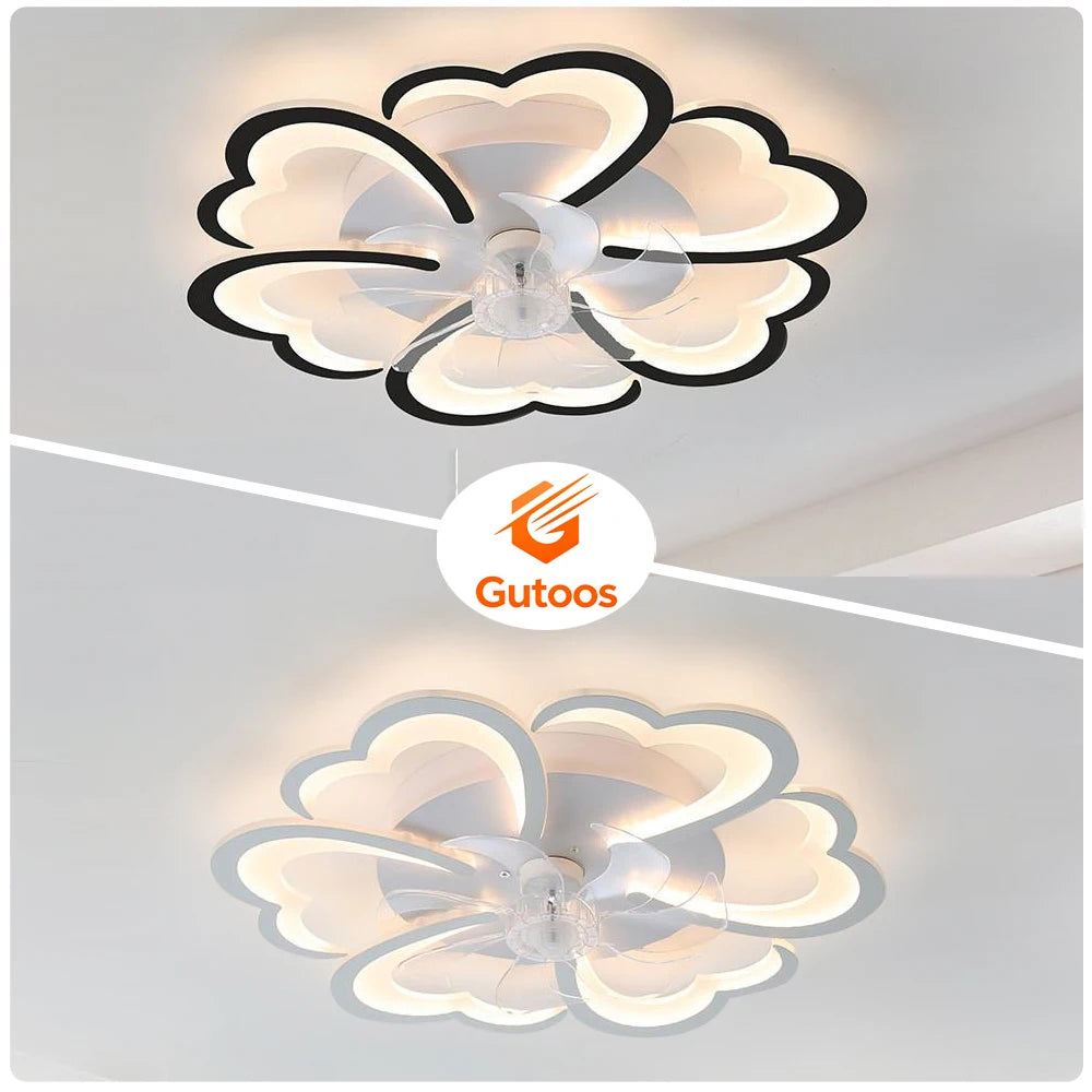 ventilateur moderne télécommande led blanc noir nuages stylisés vitesses variable
