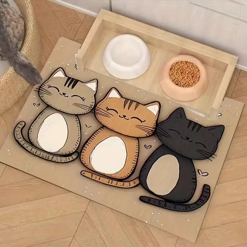 tapis antidérapant imperméable dessin animé chats couleurs variées toile jute cartoon assiettes alimentation chats