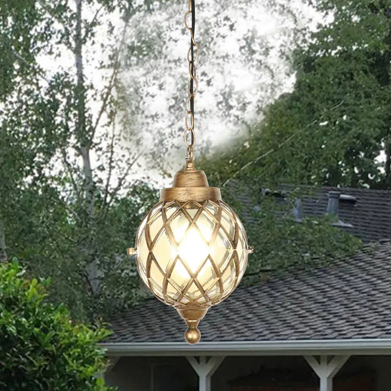 Lampe suspendue dorée transparente grille géométrique vintage moderne salon chambrehôtel