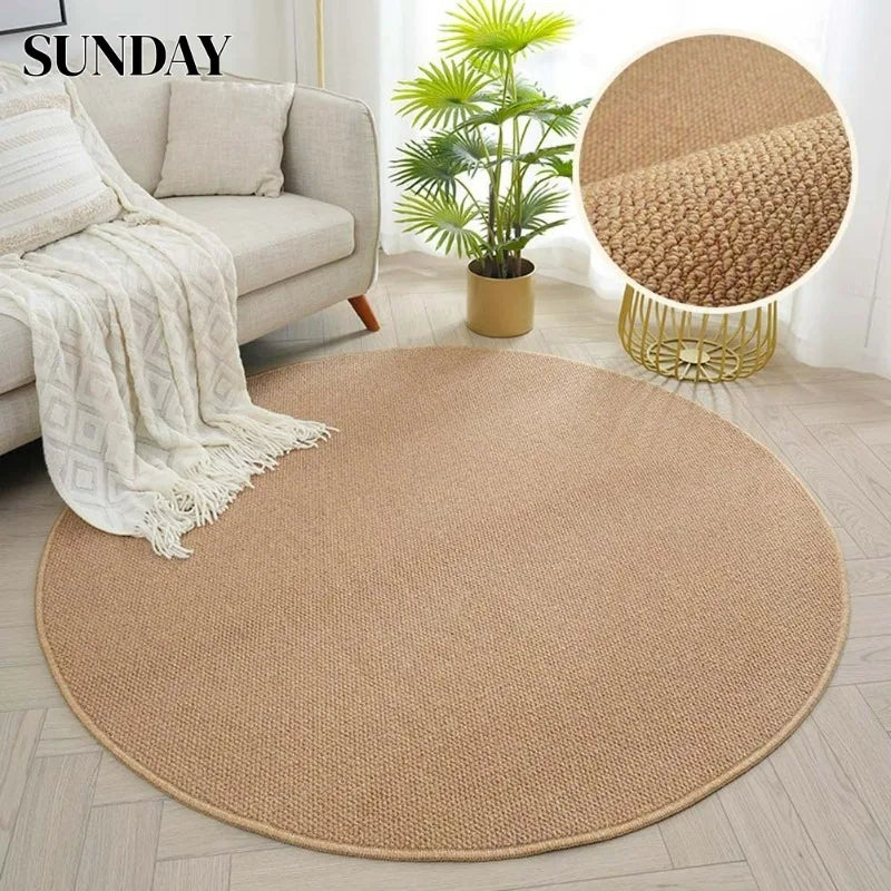 tapis rond moderne minimaliste polyester beige clair gris foncé salon chambre 100cm 80cm