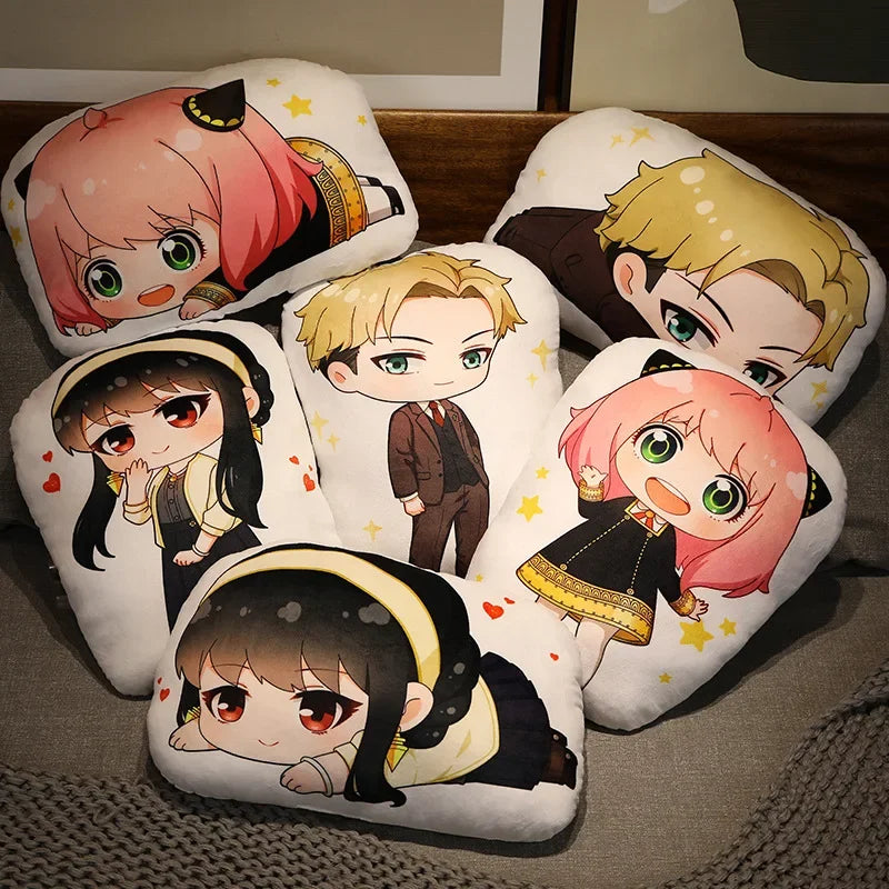 coussin dessin animé spy family anya forger loid yor personnages cartoon blanc rose