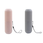 boîte brosse dents gris rose blanc rayures verticales moderne minimaliste respectueux environnement cordelette voyage