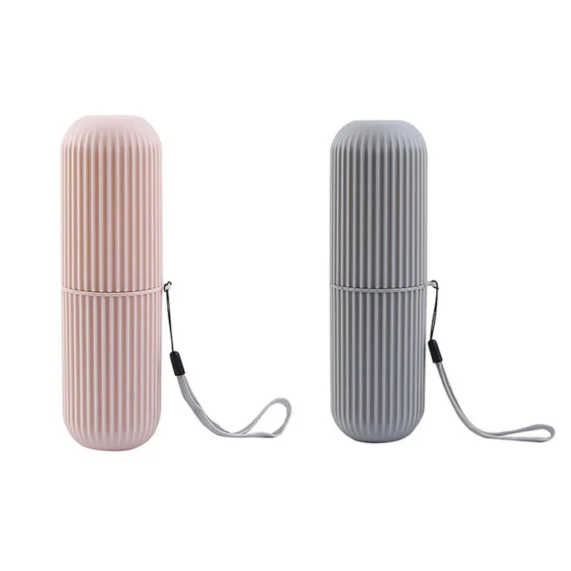 boîte brosse dents gris rose blanc rayures verticales moderne minimaliste respectueux environnement cordelette voyage
