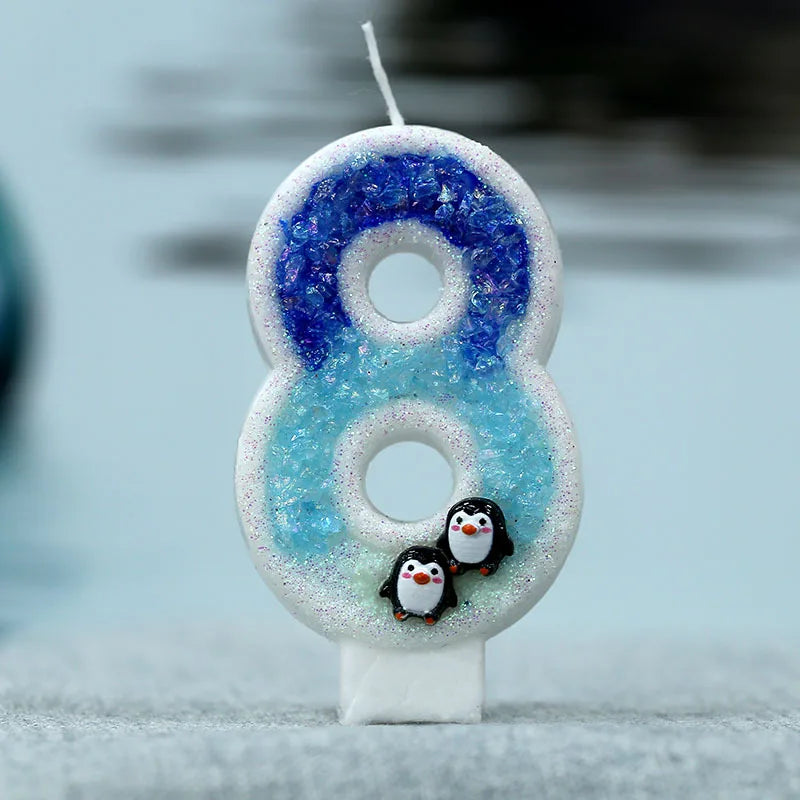bougies chiffre glitter penguins blanc bleu noir décoratives animaux adhésives relief thèmes