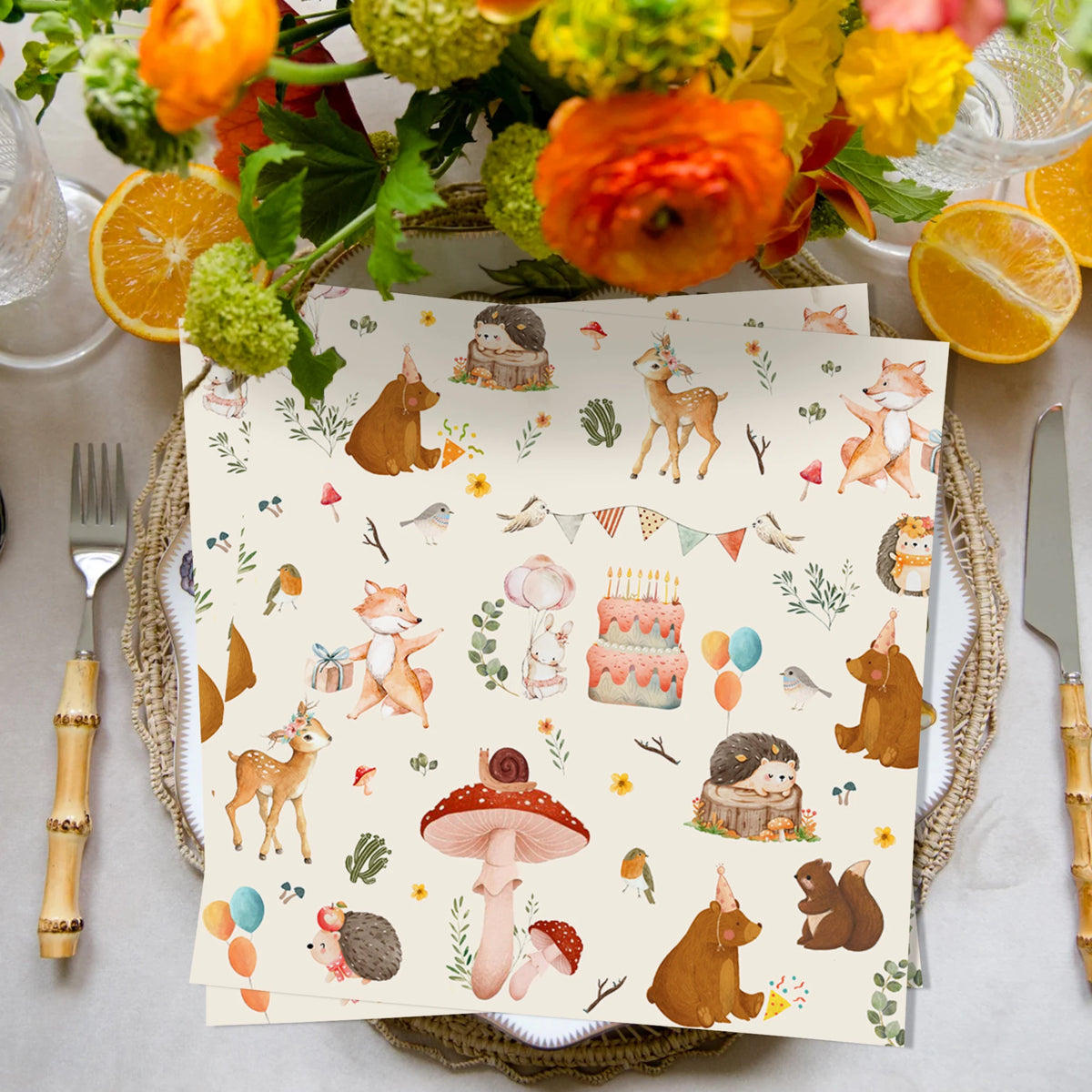 serviettes jetables animaux forêt motifs naturels festives enfants anniversaire mariageéléments forestiers