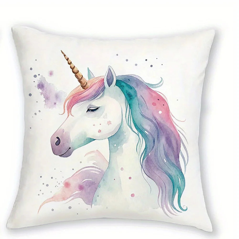 taies d'oreiller arc ciel licorne coeurs pastel enfant decoration maison lit polyester peachskin motifs