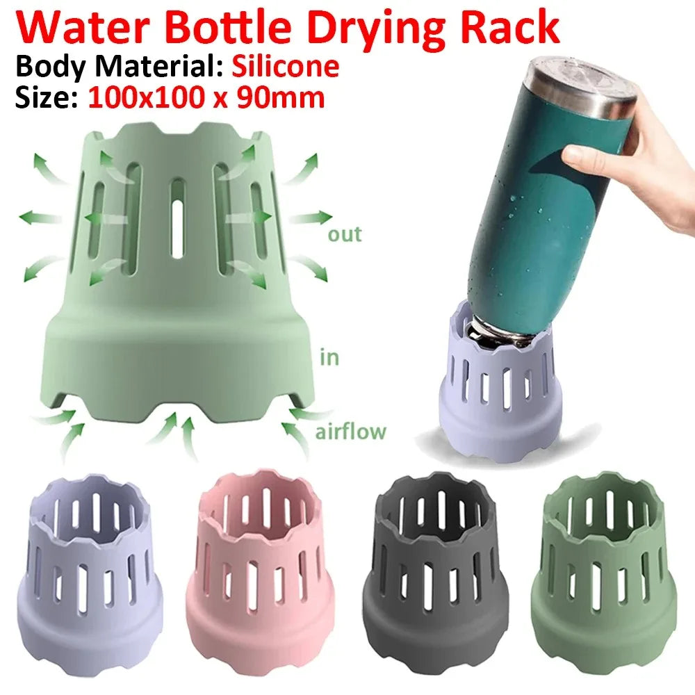 supports séchage bouteilles verres réutilisables silicone vert gris rose violet moderne minimaliste