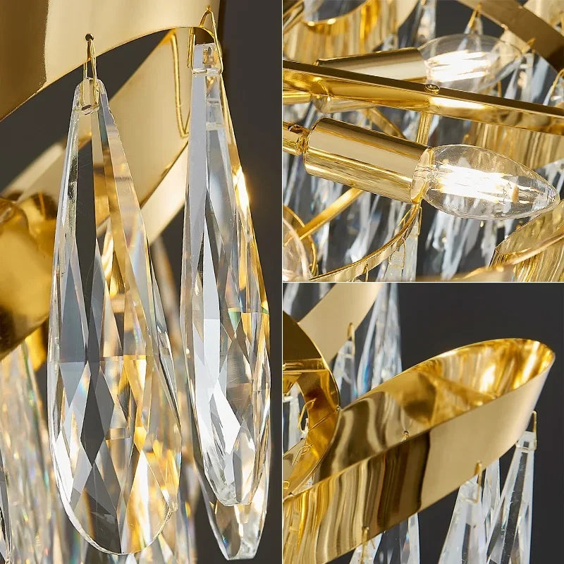 lustre cristal moderne doré transparent finition brillante élégant pendeloque chambre salon