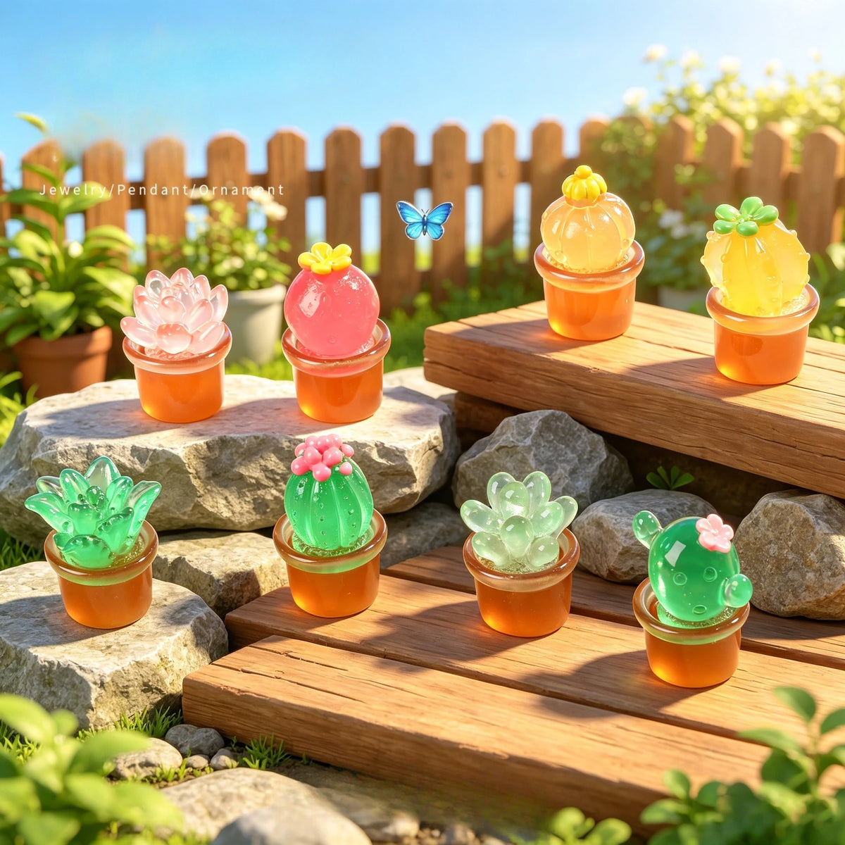 bijoux pendentifs cactus couleur rose vert orange jaune resine decoration table maison pastorale creative