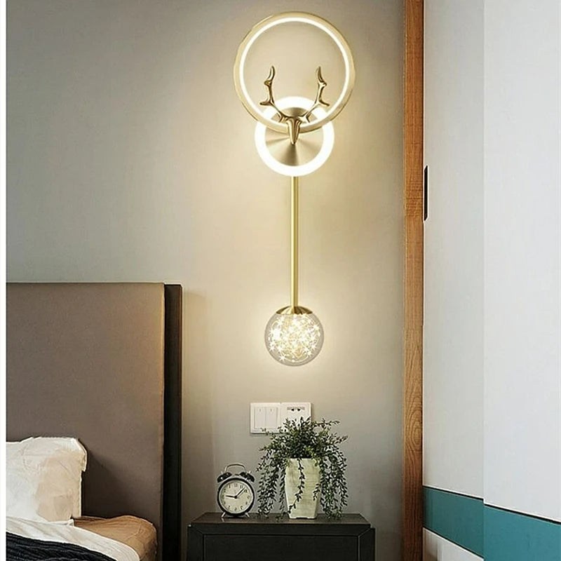 applique murale moderne or blanc antlers sphère transparente led cuisine salon chambre