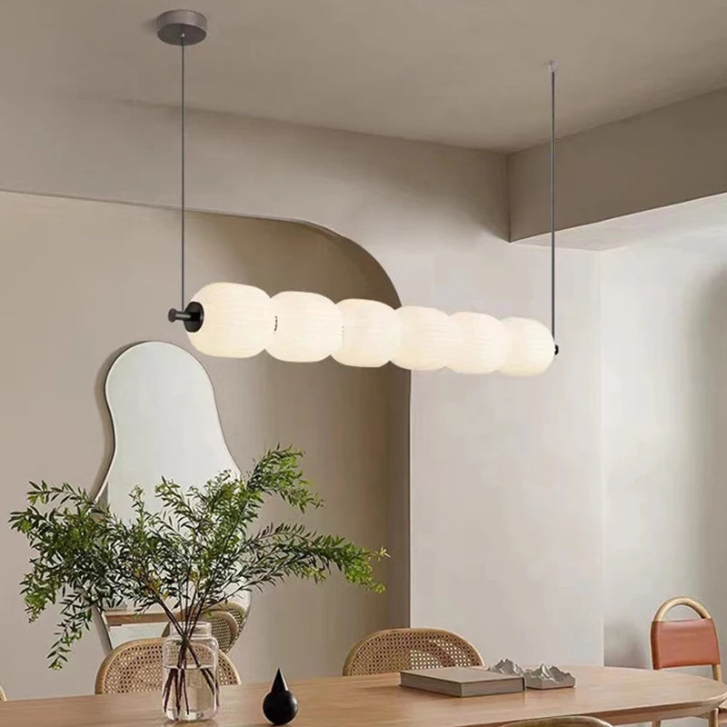 Suspension lumineuse moderne verre blanc opacité rayures horizontales led salon chambre