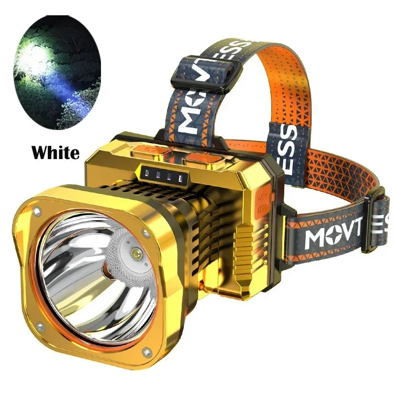 lampe frontale led étanche or blanc rechargeable usb pêche camping 500mètres clip moderne