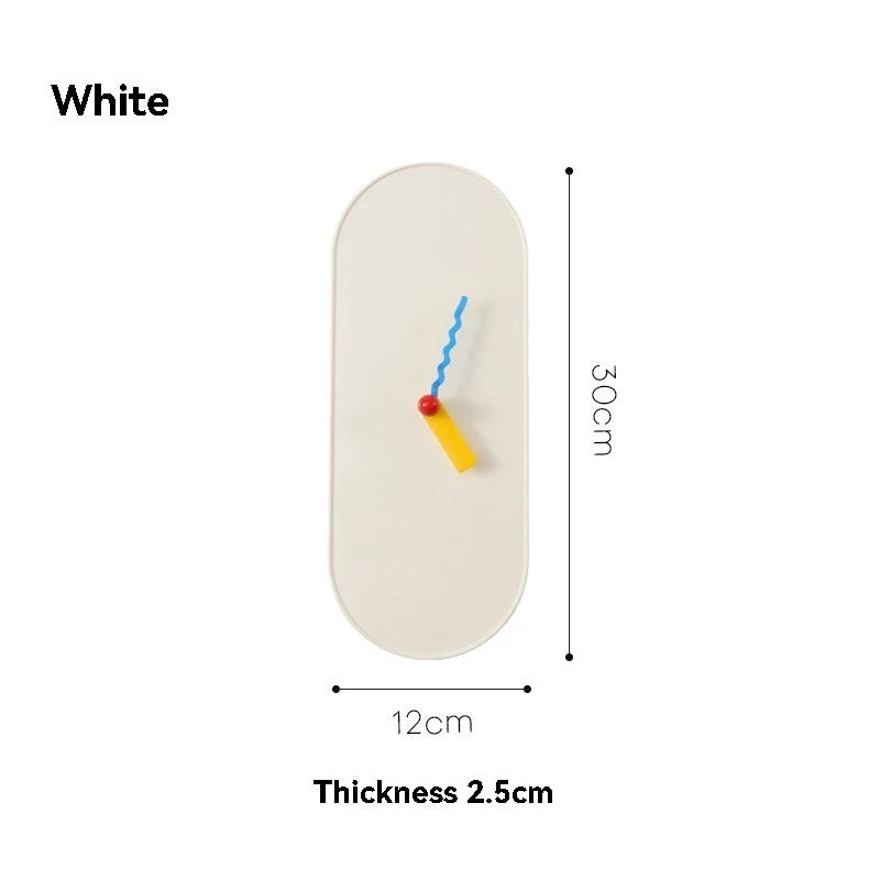 horloge murale moderne aiguille motif abstrait beige jaune bleu rouge contemporain