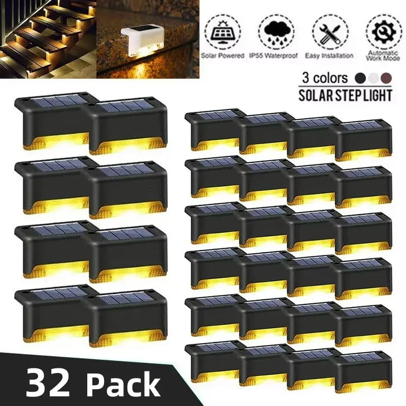lampe d'escalier solaire moderne noire jaune adhésive extérieure 32pcs led ip66 étanche