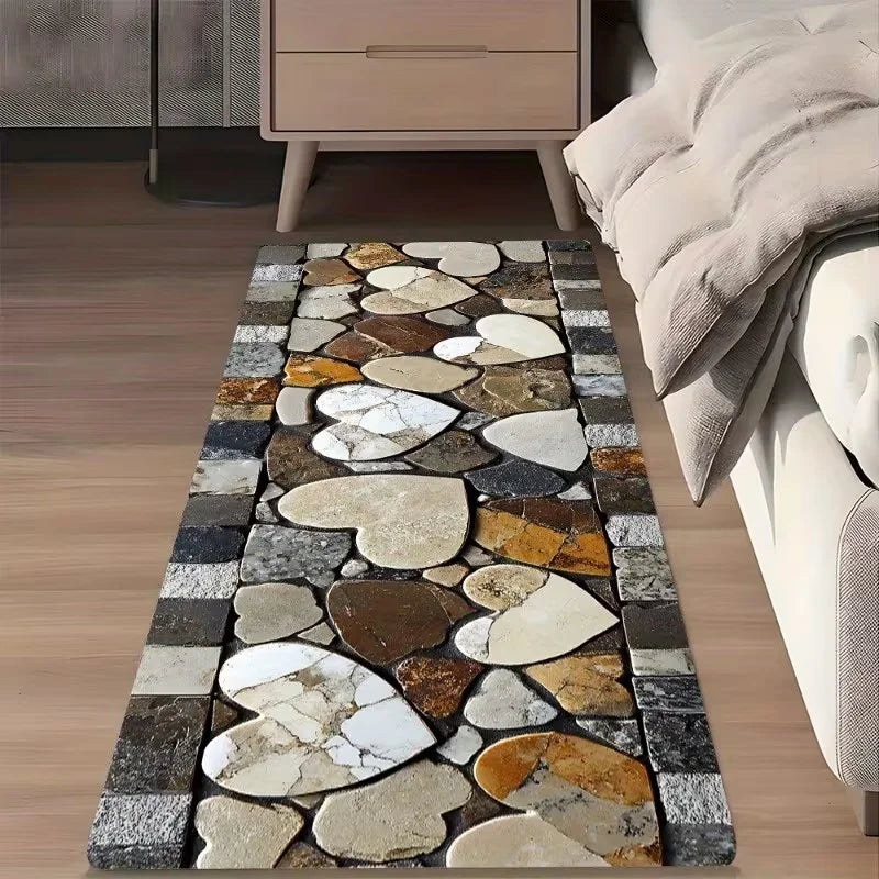 tapis imitation pierre antidérapant rustique facile nettoyer beige marron gris rectangle