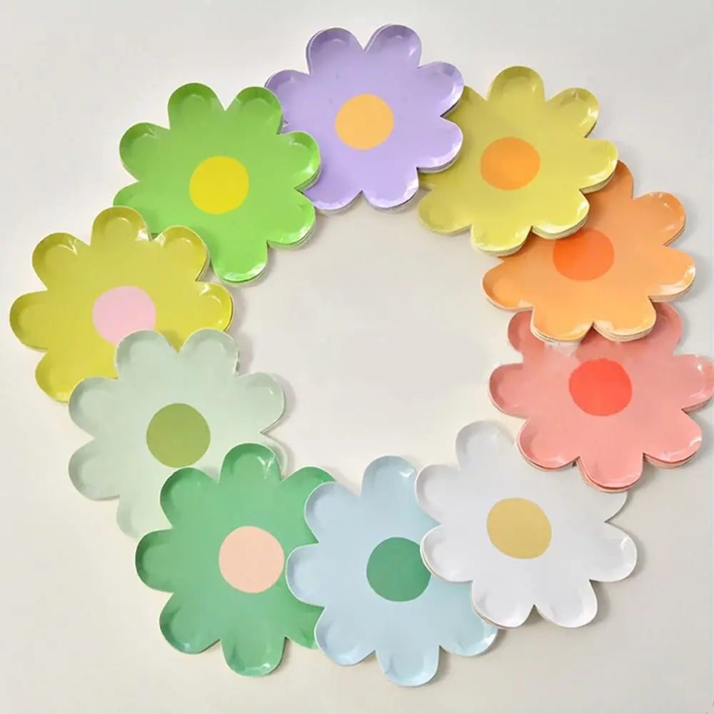 assiettes jetables fleurs dorées blanc vert jaune rose violet moderne fête enfants