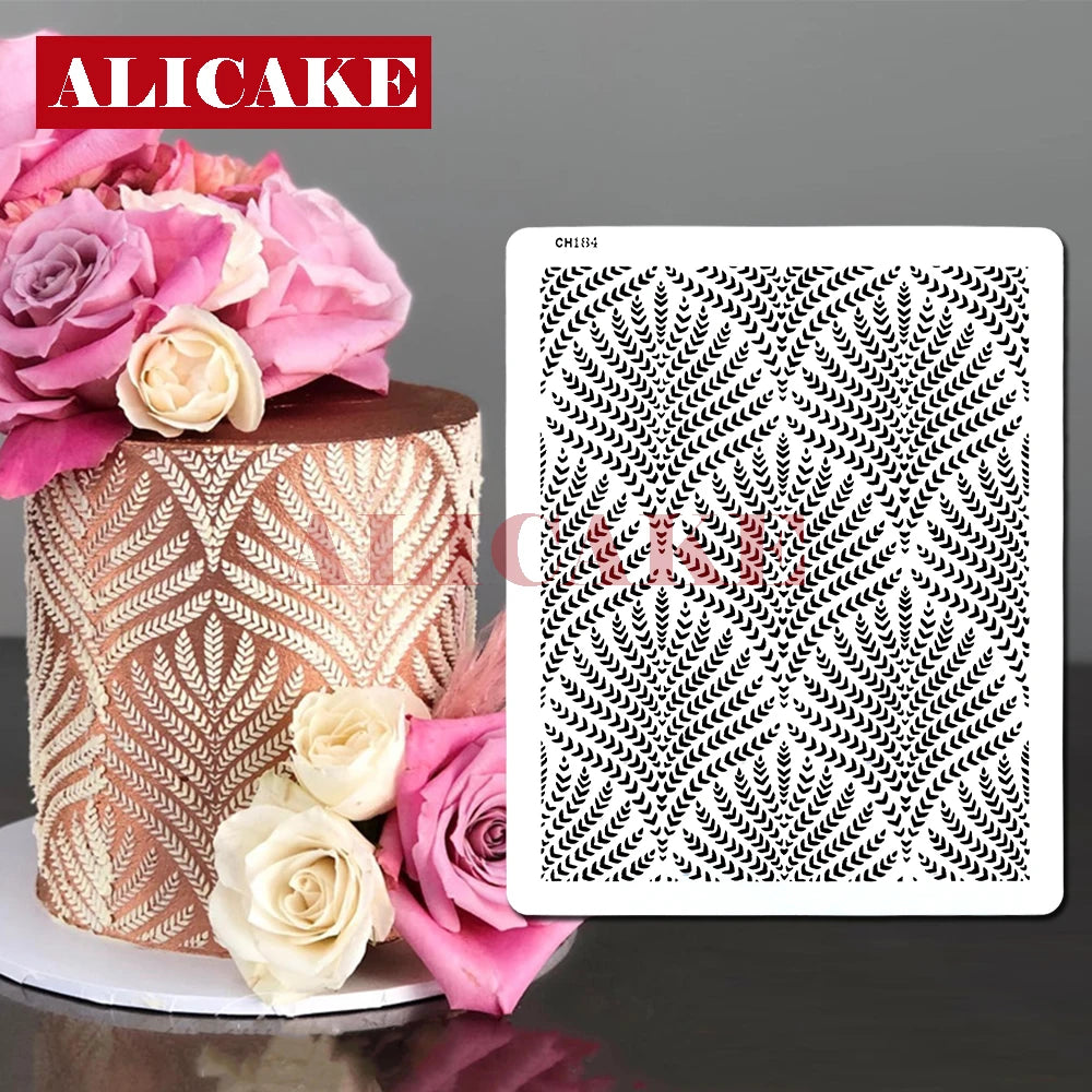 plume ornement gâteau mariage fondant dentelle feuilles stylisées moderne élégant or bleu marine blanc